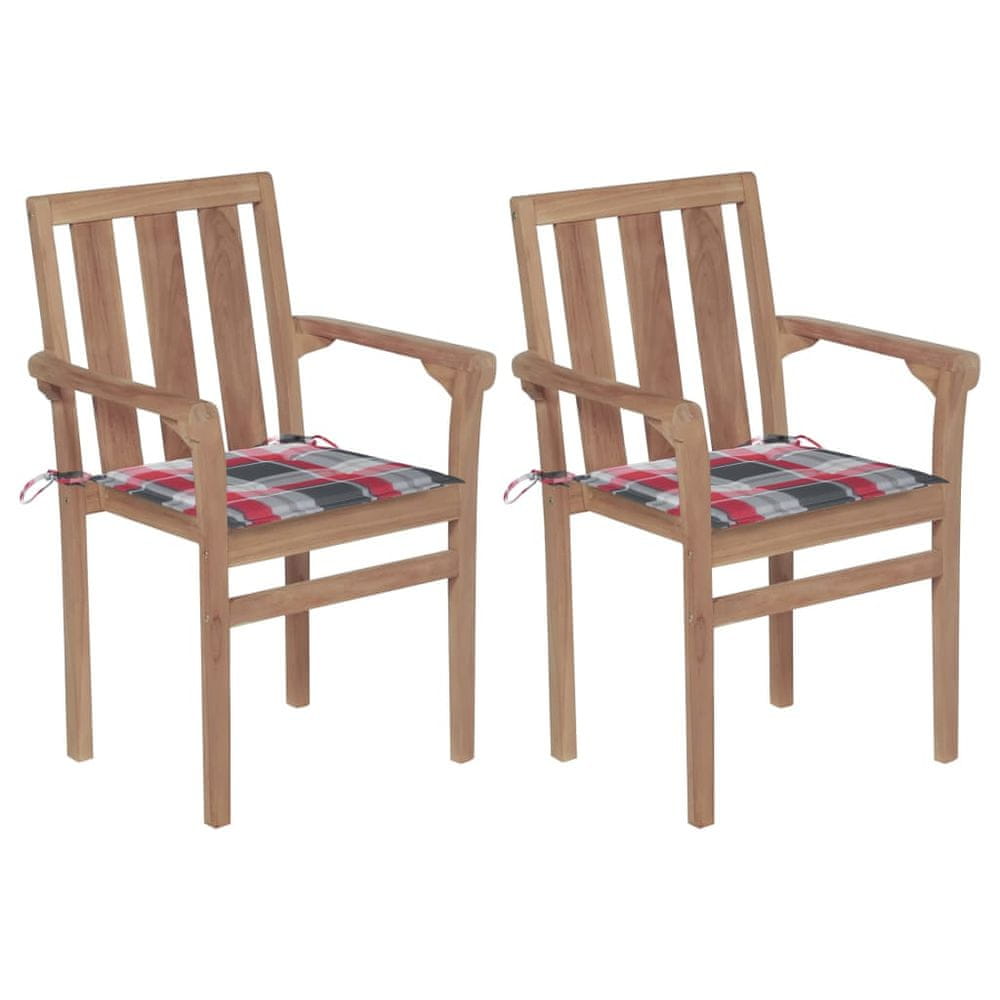 Petromila vidaXL Záhradné stoličky 2 ks červené kockové podložky teakový masív